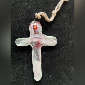 Handmade Cast Glass Hope Cross Fused Art Glass  7”x.4” Pink Glass